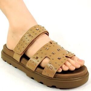 SPACE MODA BY REPO 🇮🇹 WOMEN'S BROWN SOFT LEATHER COMFORT FLAT SUMMER SANDALS